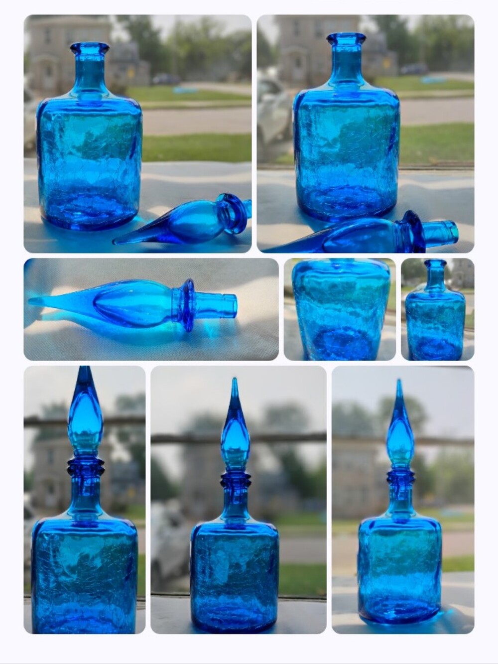 Empoli Region MCM Italian Vintage Crackle Glass Decanter/Teardrop Stopper